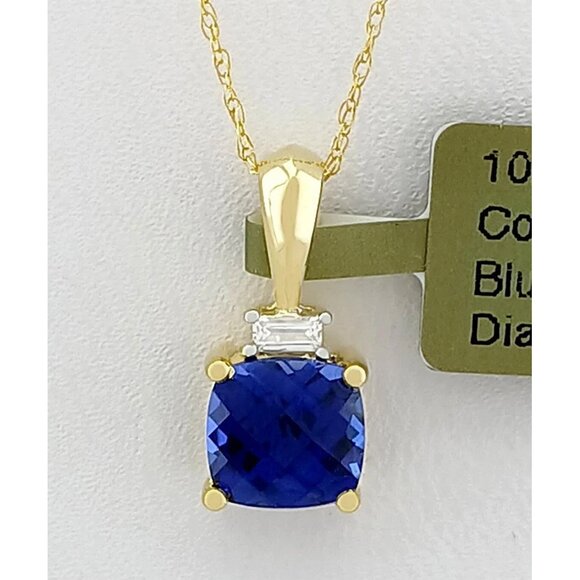 Corundum 1.25 Cts Blue Sapphire & Genuine Diamond Pendant 10k Gold